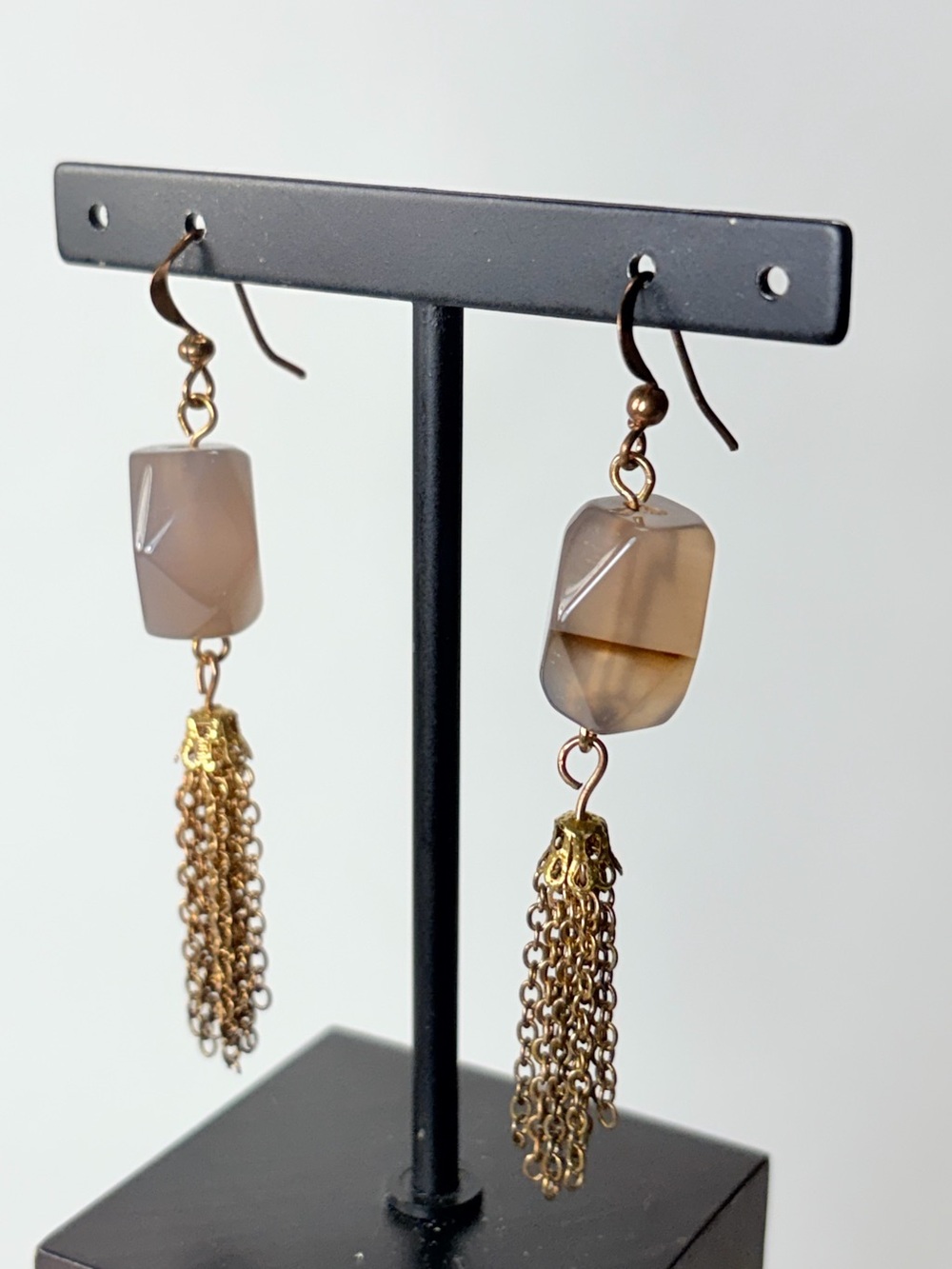 Smokey Agate ? Stone Fringe Tassel Drop Earrings
